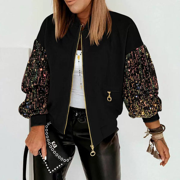 Women's New Colorful Sequin Stitching Long-sleeved Coat - WOMONA.COM