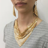 Metal plate necklace earrings - WOMONA.COM