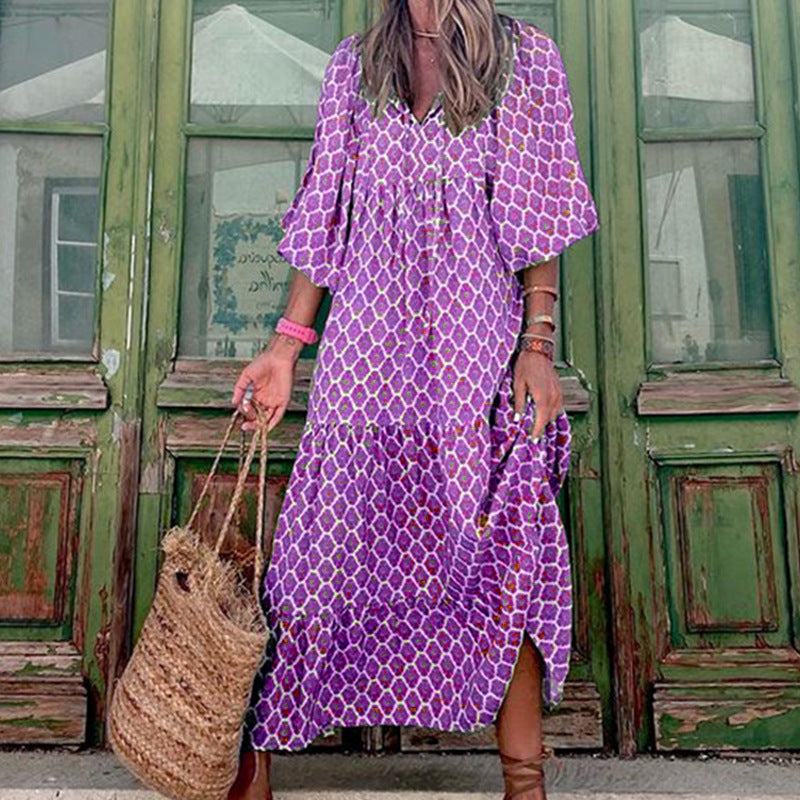 Summer Women's Vintage Printed Bohemian Dress - WOMONA.COM