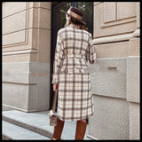 Ladies British Style Long Check Woolen Coat