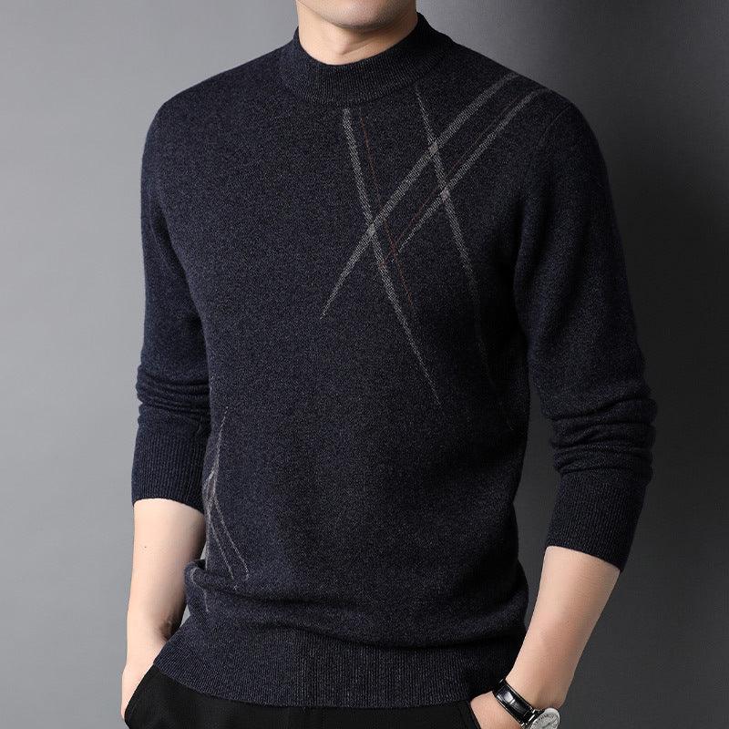 Men's Pure Wool Jacquard Sweater - WOMONA.COM