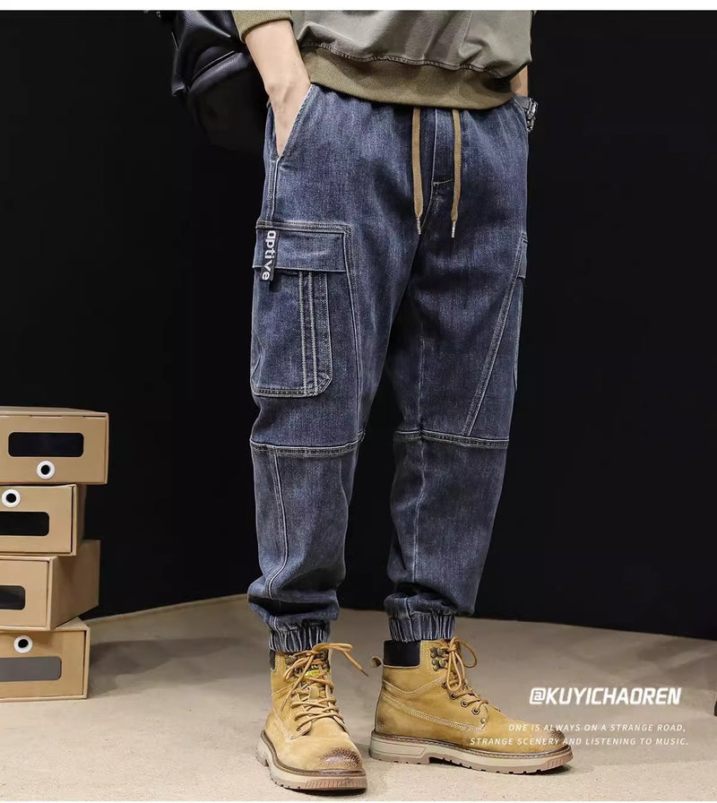 Pantalones vaqueros holgados retro con cintura elástica para hombre