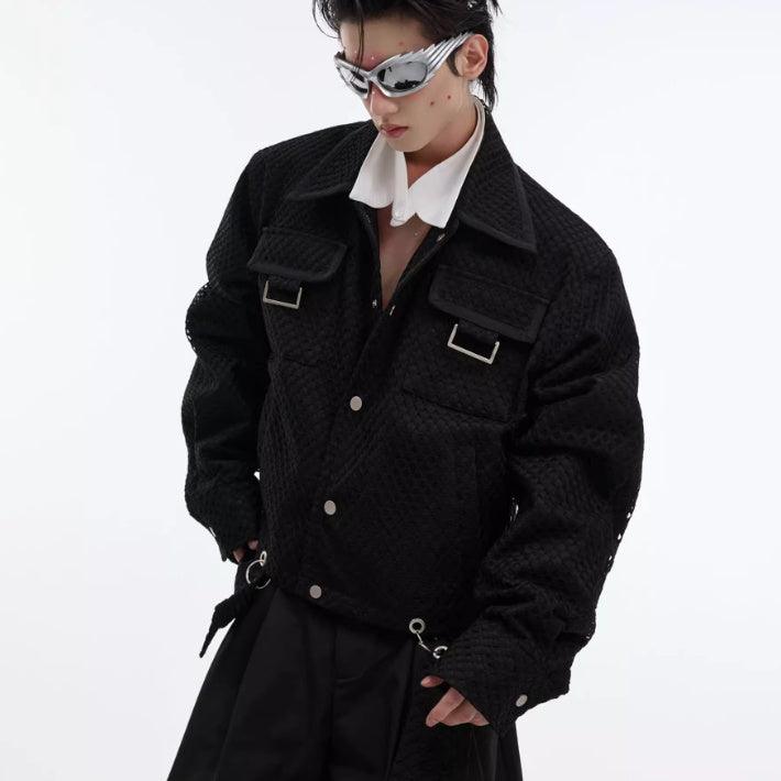 Heavy Niche Grid Design Casual Polo Collar Jacket - WOMONA.COM
