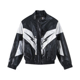 Men's Stand Collar Shoulder Pad Leather Coat - WOMONA.COM