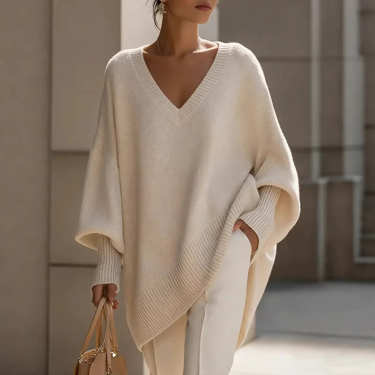 Women's relaxed V-neck pullover sweater