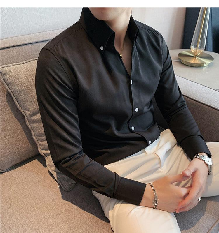 Large V-neck Men's Long-sleeved Business Shirt - WOMONA.COM