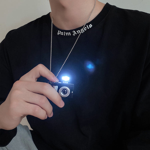 Luminous Small Camera Ball Titanium Steel Necklace Can Sound - WOMONA.COM