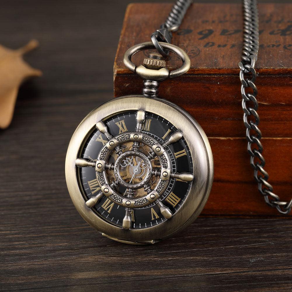 Round Carved Digital Lace Mechanical Pocket Watch - WOMONA.COM