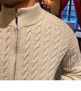 Slim Jacquard Stand Collar Warm Sweater Coat - WOMONA.COM