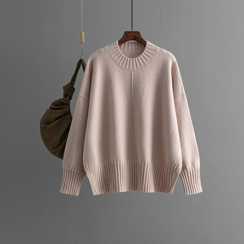 Round Neck Sweater Women's Pullover Sweater Long Sleeve - WOMONA.COM