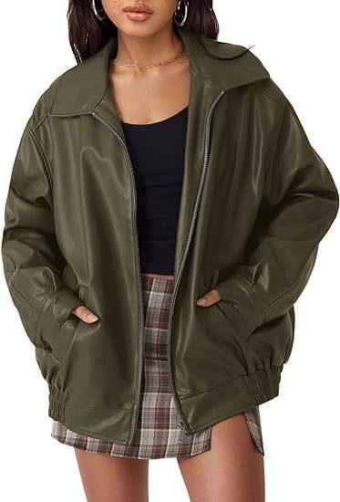 Women's Artificial Leather Plus Size Motorcycle Jacket - WOMONA.COM