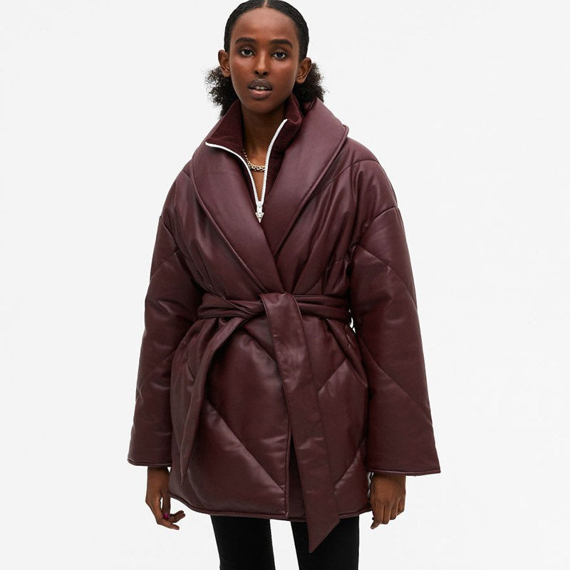 Winter Parkas For Women Loose Leather Coats - WOMONA.COM