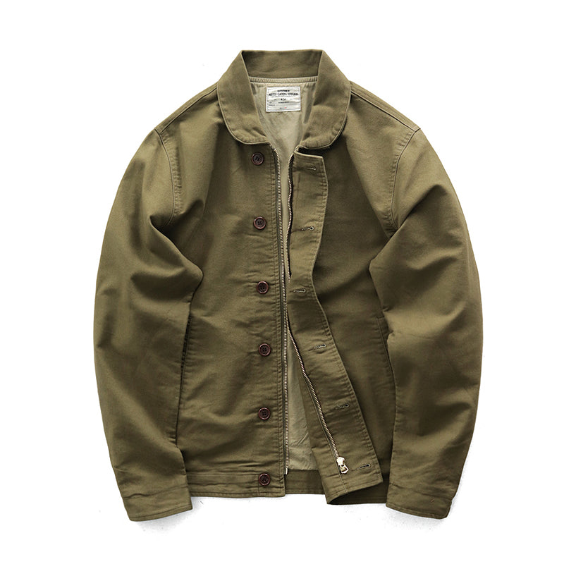Men's Cotton-Lined Vintage Deck Jacket, Army Green Yellowish - product view 6
