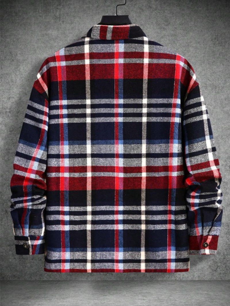 Woolen Lapel Print Long Sleeve Shirt - WOMONA.COM