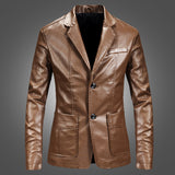 Slim Handsome Spring Leather Jacket Small Suit Men - WOMONA.COM