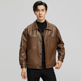 Fashion Youth Motorcycle Leather Coat Lapel Handsome Men's Jacket - WOMONA.COM