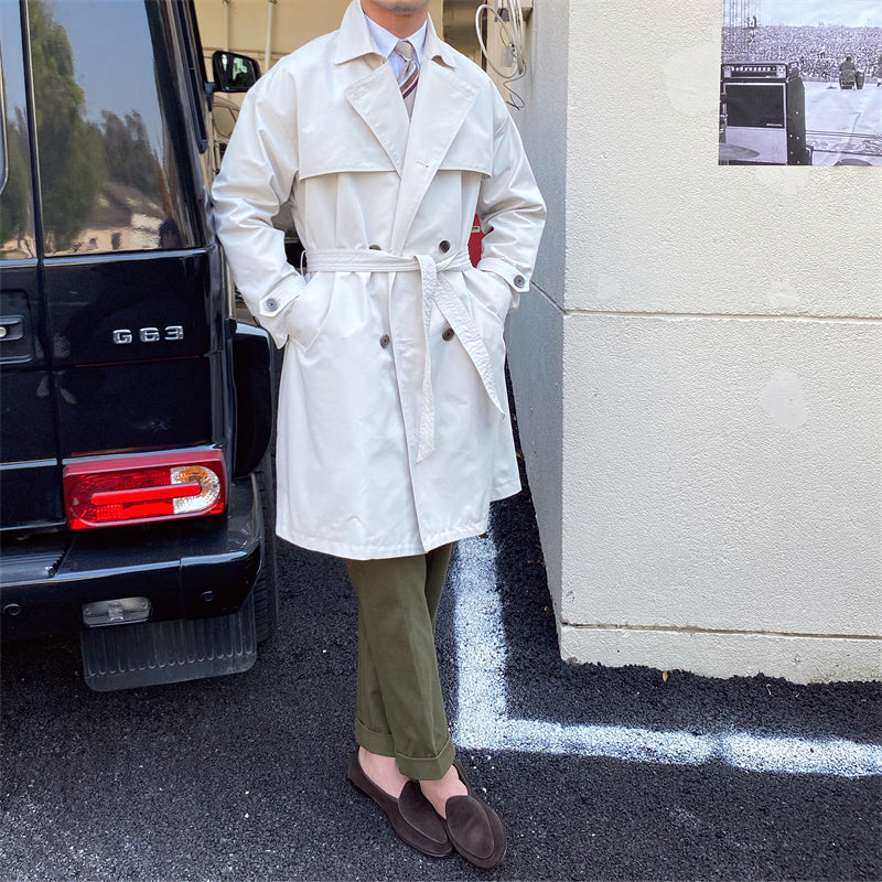 Commuting Mid-length Trench Coat With Double-breasted Lapels - WOMONA.COM