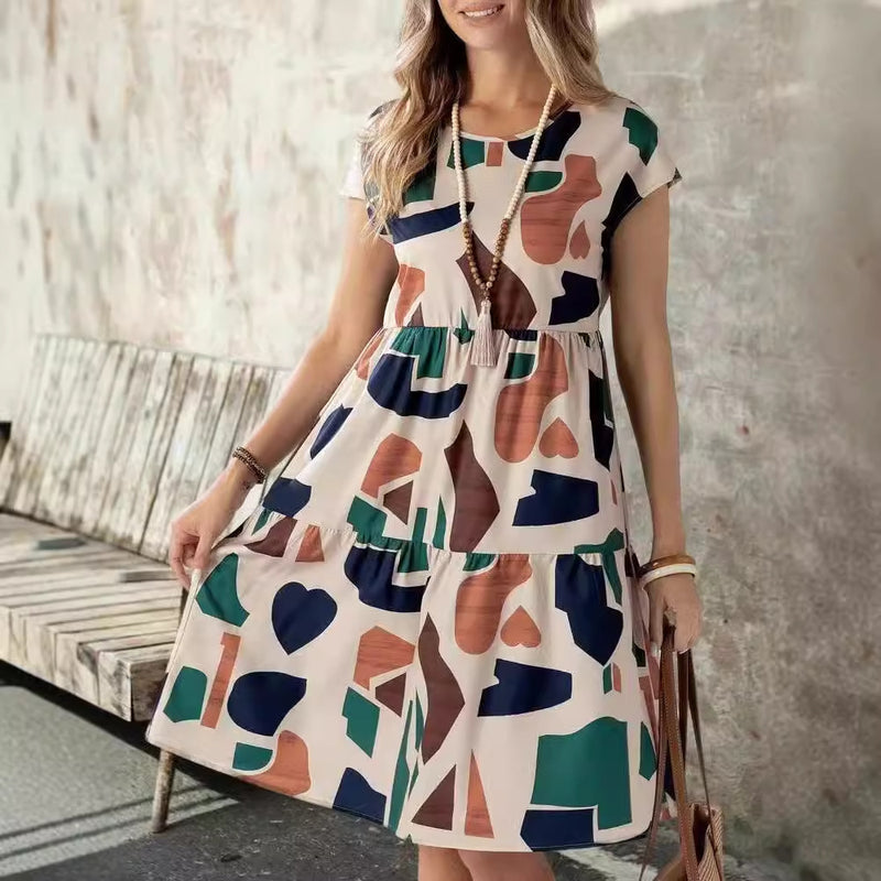 Vestido de mujer con estampado multicolor informal de moda