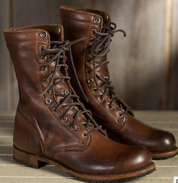 Retro Lace-Up Combat Boot Low Heel Shoes - WOMONA.COM