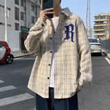 Spring Letter Embroidery Plaid Tide Long Sleeve Shirts