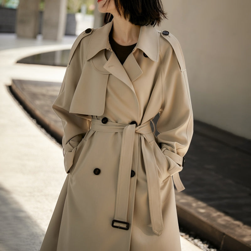 Double Breasted Lacing Mid-length Trench Coat - WOMONA.COM