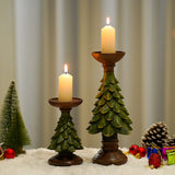 Resin Wooden Christmas Tree Candle Holder Base Figurine Christmas - WOMONA.COM