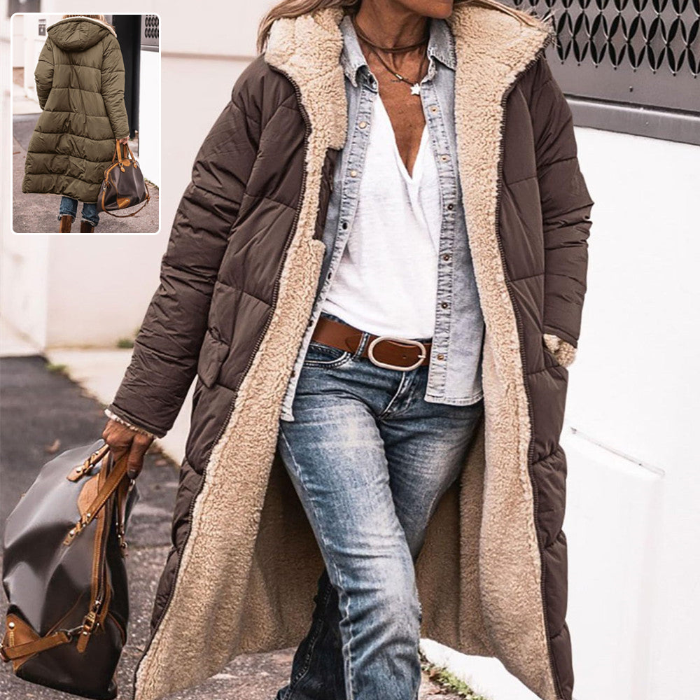 Women's hooded raglan-sleeve pocket coat