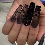 Phantom Dark Butterfly Fake Nails Long T Finished Black - WOMONA.COM