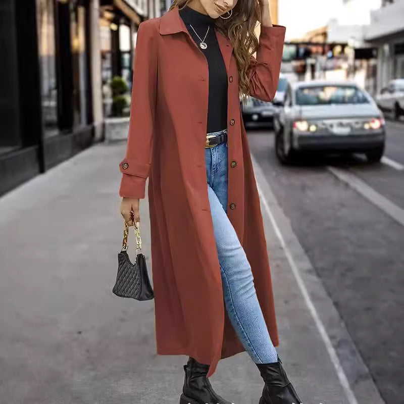 Fashion Casual Gentle Button Long Trench Coat For Women