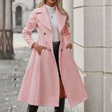 Women's Trench Coat Lapel Pocket Double Breasted Coat