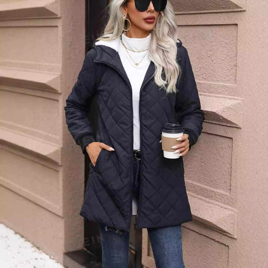 Women's Cashmere Lamb Wool Hooded Cotton Jacket - WOMONA.COM
