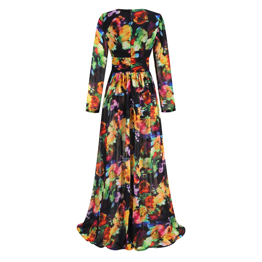 V-neck Split Comfort And Casual Dress - WOMONA.COM