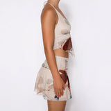 Sexy V-neck Halter Top And Pleated Short Skirt Women - WOMONA.COM