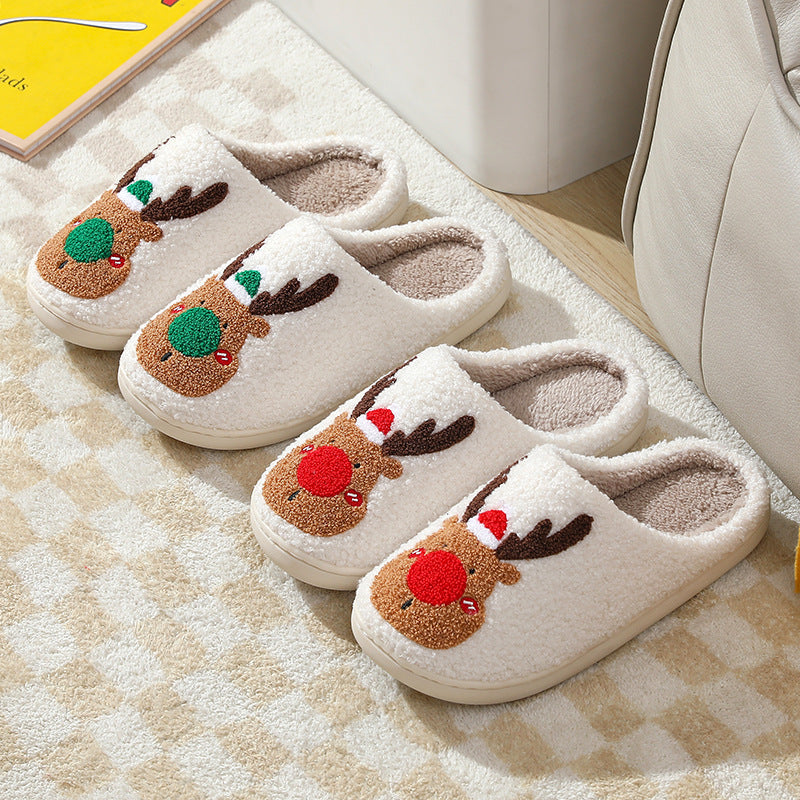 Christmas Shoes Winter Home Slippers Elk Soft Cozy Bedroom Slipper - WOMONA.COM