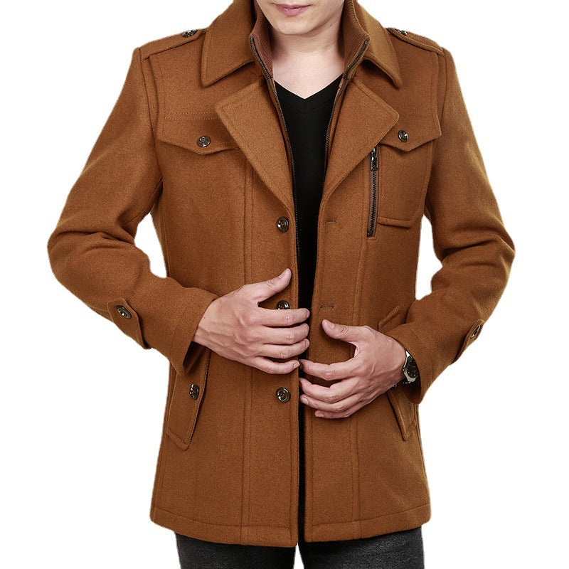 Men's Woolen Coat Mid-length Korean Style - WOMONA.COM