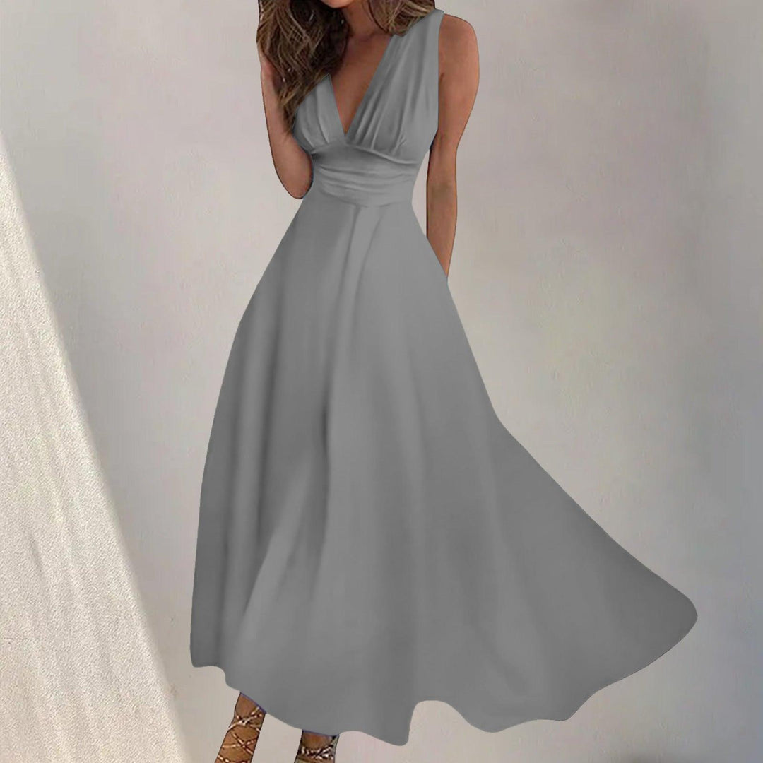 Women's Digital Printing Fashion V-neck Swing Long Dress - WOMONA.COM
