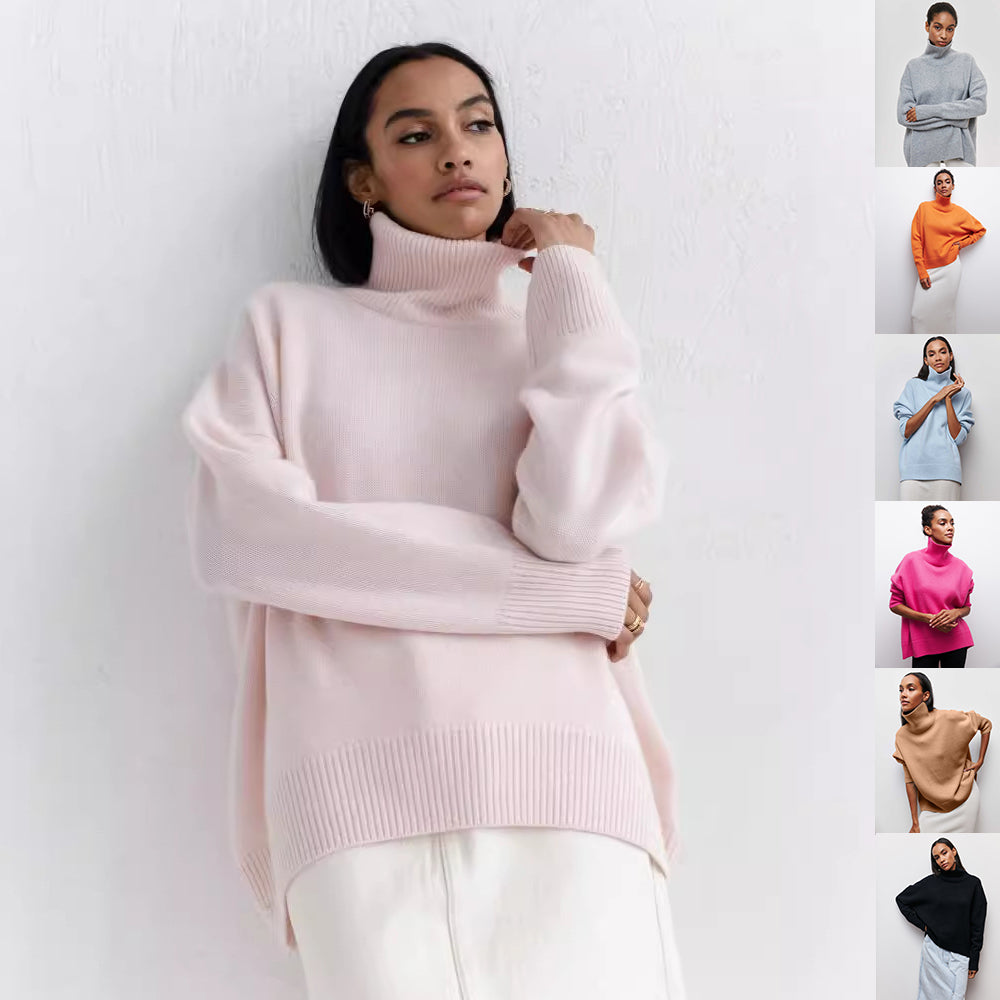 Women's solid-color turtleneck pullover sweater