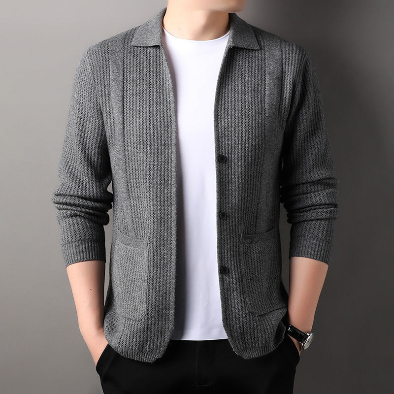 Pure Color Knitted Cardigan For Young Men - WOMONA.COM