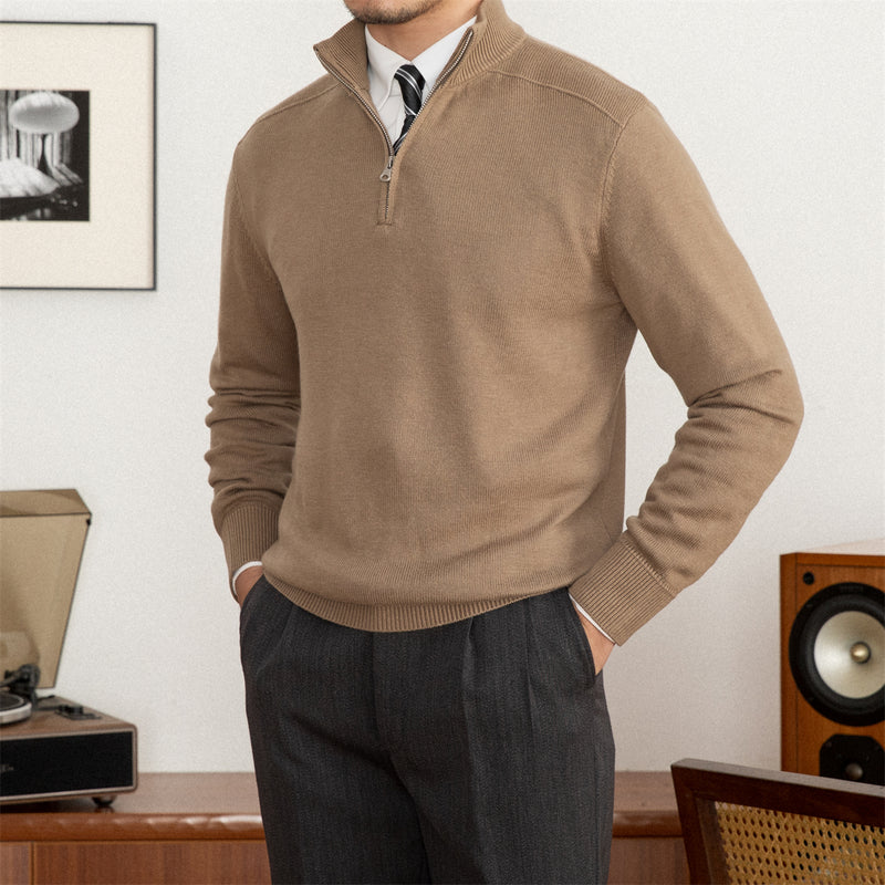 Commuter Slim-fit Stand-up Collar Zipper Wool Sweater - WOMONA.COM