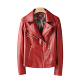 Ladies Motorcycle Leather Jacket Thin Zip - WOMONA.COM