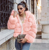 Fox Fur Slimming Stand Collar Splicing Coat - WOMONA.COM