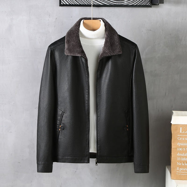 Men's Leather Lapel Fleece Padded Coat - WOMONA.COM