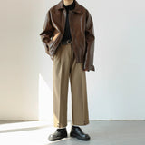 Men's Retro Short Personalized Leather Coat - WOMONA.COM