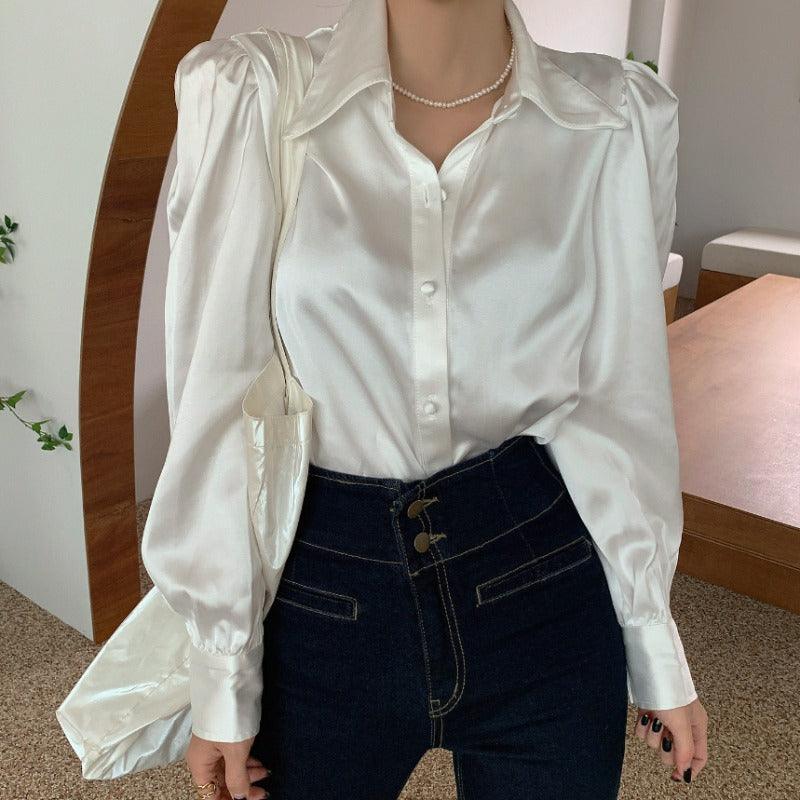 Puff Sleeve Lapel Loose All-match Shirt Blouse Women - WOMONA.COM