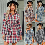 Foreign Trade Fashion Plaid Drawstring Waist-tight Dress - WOMONA.COM