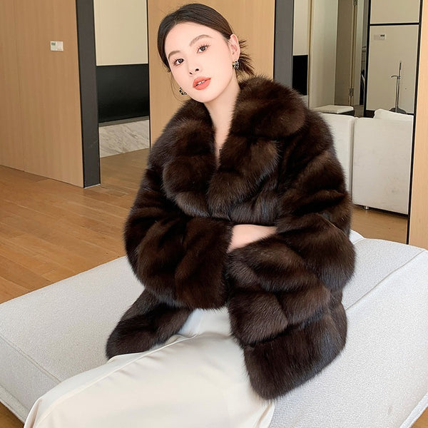 Artificial Fur Purple Sable Thick Warm Jacket - WOMONA.COM