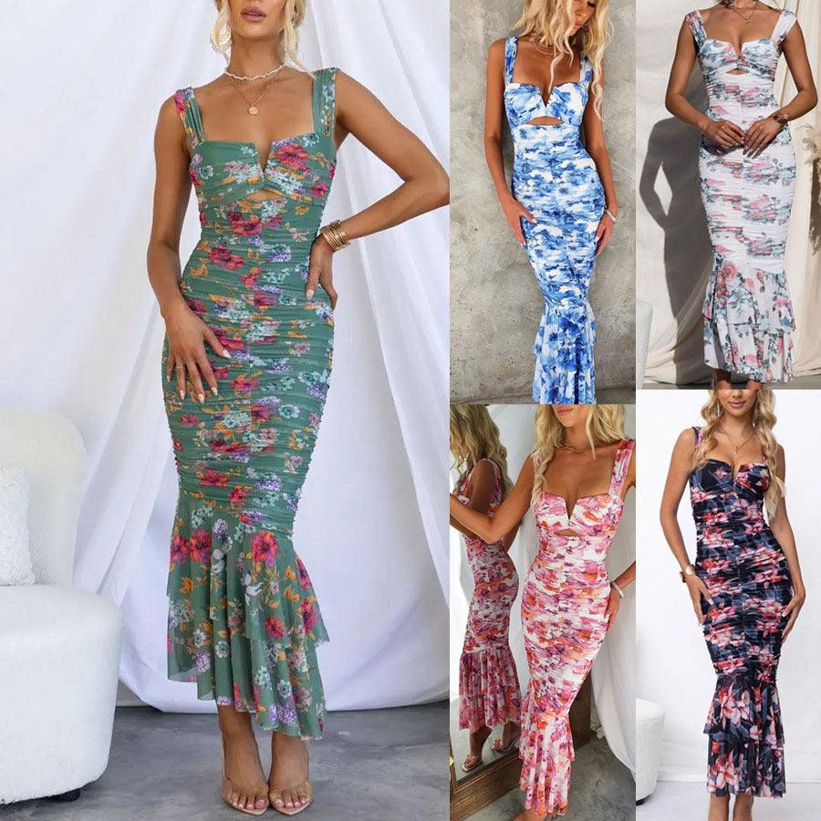 Women's Fashion Printed Casual Sling Dress - WOMONA.COM