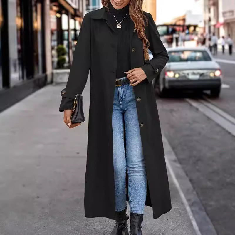 Fashion Casual Gentle Button Long Trench Coat For Women