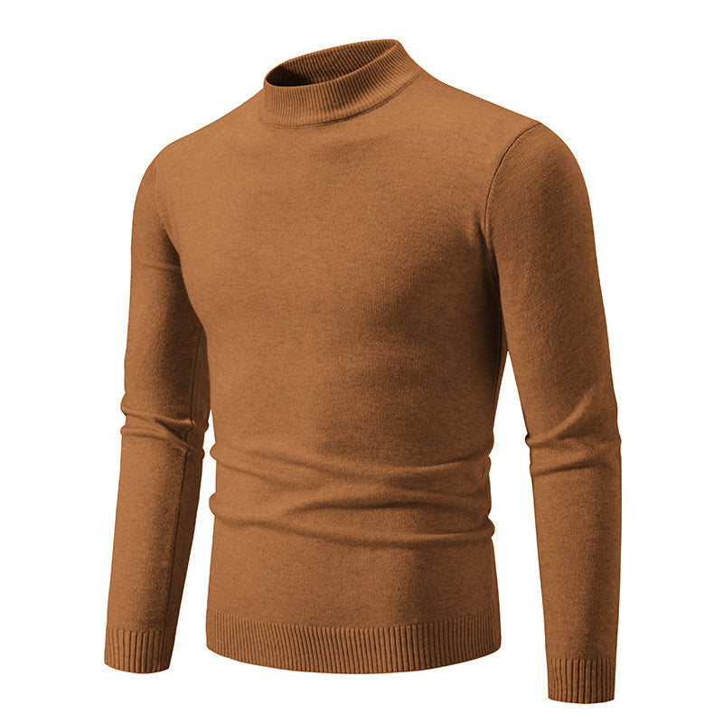 Round Neck Sweater Men's Winter Solid Color Slim Fit - WOMONA.COM