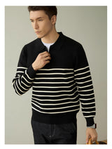 Half Zipper Striped Business Casual Sweater - WOMONA.COM